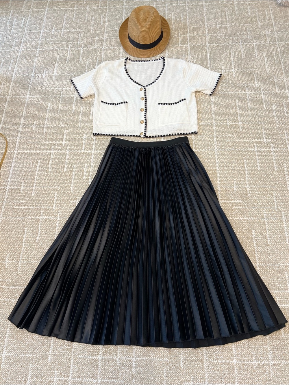 Elegant Black Pleated Midi Skirt - Women's Classic A-Line